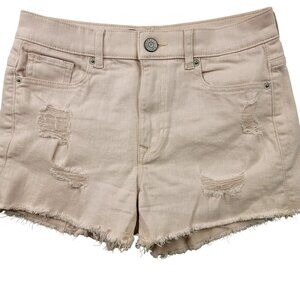 Express Jeans Womens Distressed Frayed Hem Denim Shorts Size 4 Beige